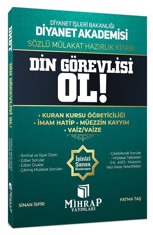 Mihrap Diyanet Akademisi Din Görevlisi Ol Sözlü Mülakat Hazırlık Kitabı Mihrap Yayınları - İADESİZ