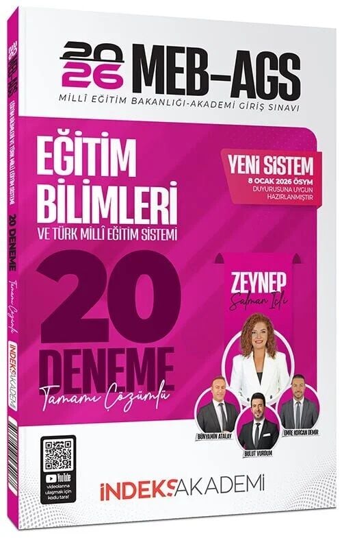 İndeks Akademi 2026 MEB-AGS Eğitim Bilimleri ve Türk Milli Eğitim Sistemi 20 Deneme Çözümlü - Zeynep Salman İçli İndeks Akademi Yayıncılık