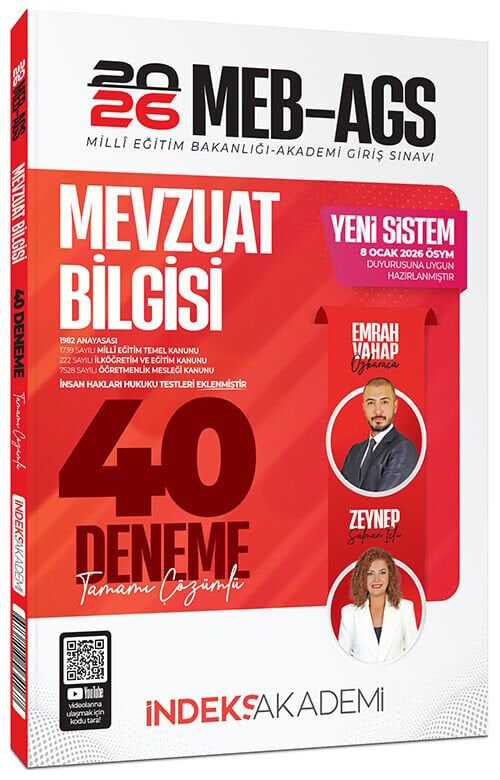İndeks Akademi 2026 MEB-AGS Mevzuat Bilgisi 40 Deneme Çözümlü - Emrah Vahap Özkaraca, Zeynep Salman İçli İndeks Akademi Yayıncılık