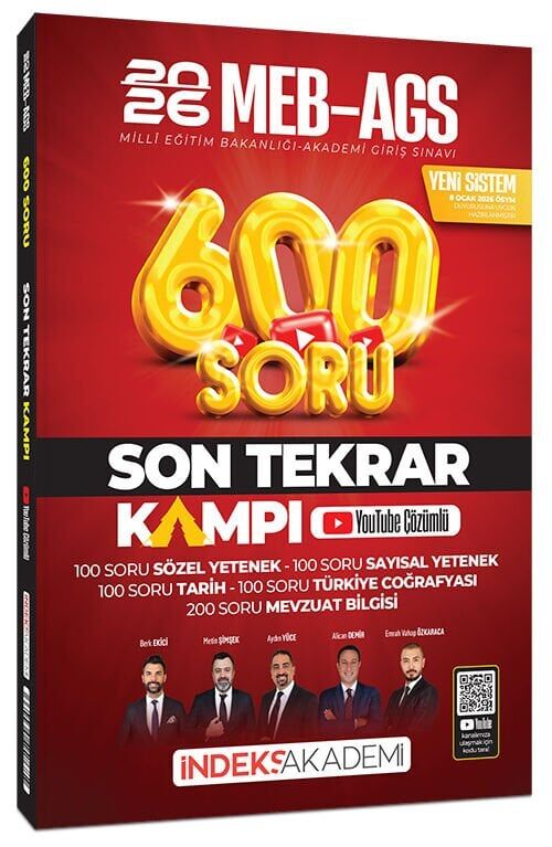 İndeks Akademi 2026 MEB-AGS Son Tekrar Kampı 600 Soru Bankası Youtube Video Çözümlü İndeks Akademi Yayıncılık