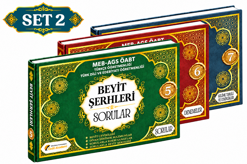 Özdil Akademi ÖABT MEB-AGS Türkçe-Türk Dili Edebiyatı Beyit Şerhleri Etkinklikler Konu Anlatımlı Soru Bankası Deneme Set-2 (3 Kitap) - Yekta Özdil, İnci Tunalı Özdil Akademi Yayınları - İADESİZ